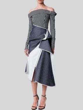 Two-Tone Grey and White Asymmetrical Wrap Skirt